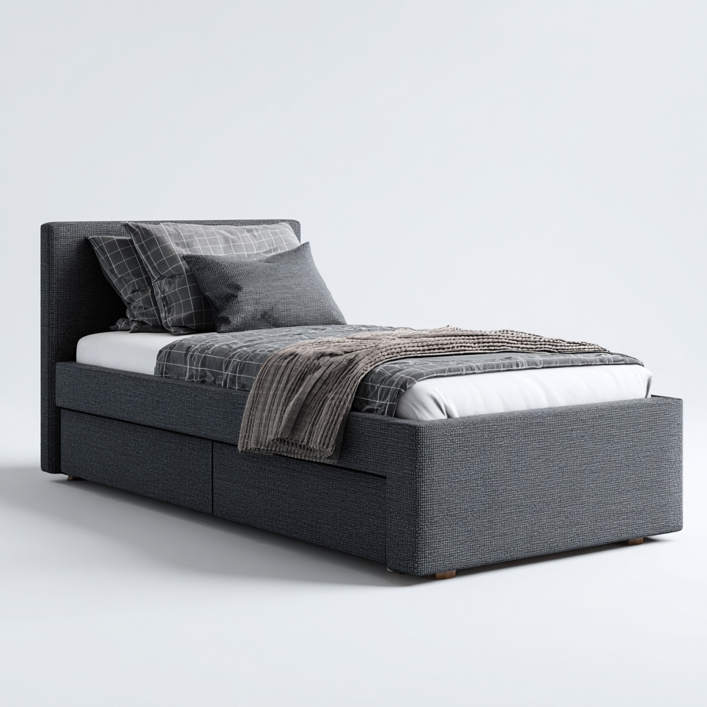 Camas individuales tapizada con almacenaje 200x100x95 cm - gris oscuro - diseño moderno-Javoraiahouse