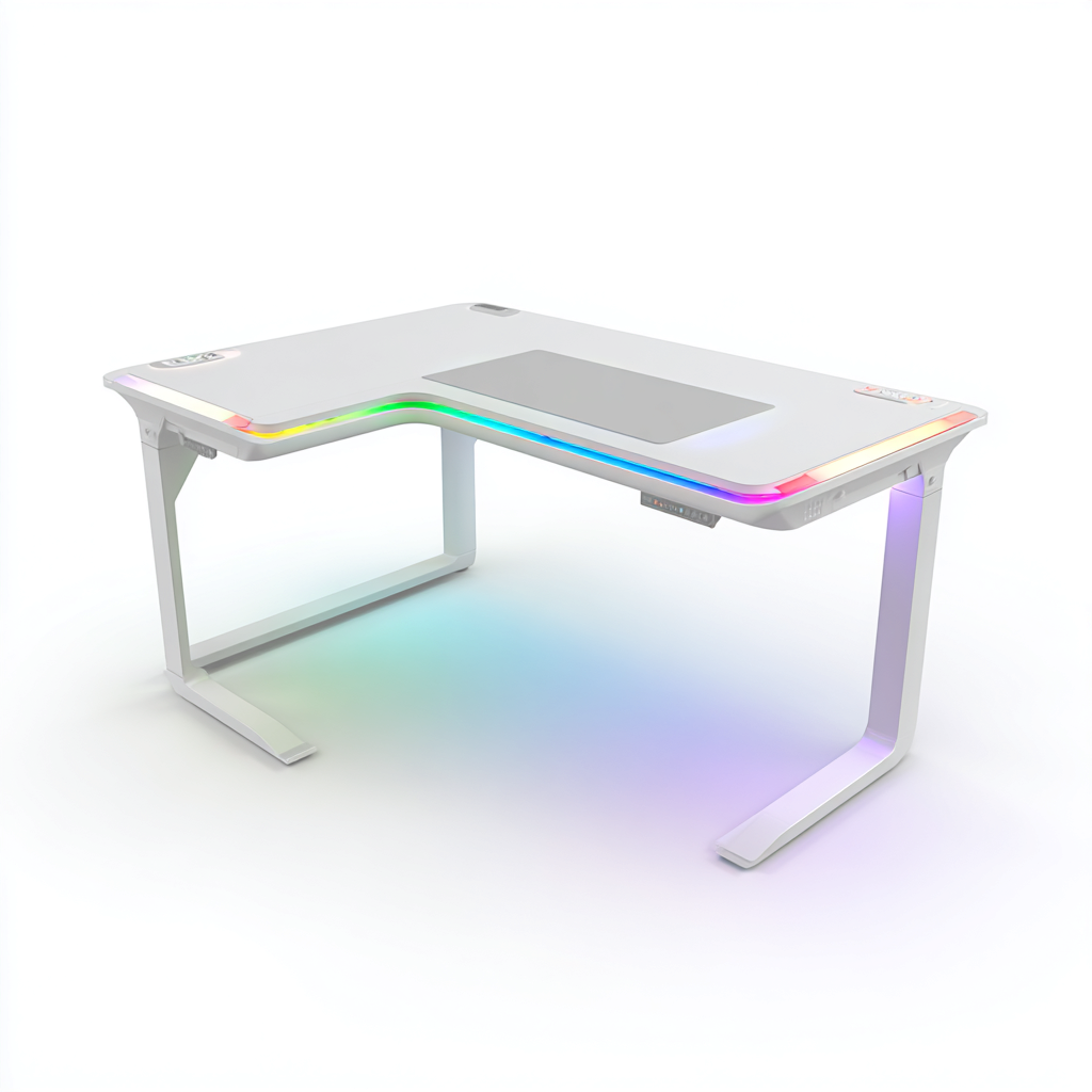 Mesas de oficina con iluminación LED 150x110x75 cm - blanco - diseño ergonómico moderno-Javoraiahouse