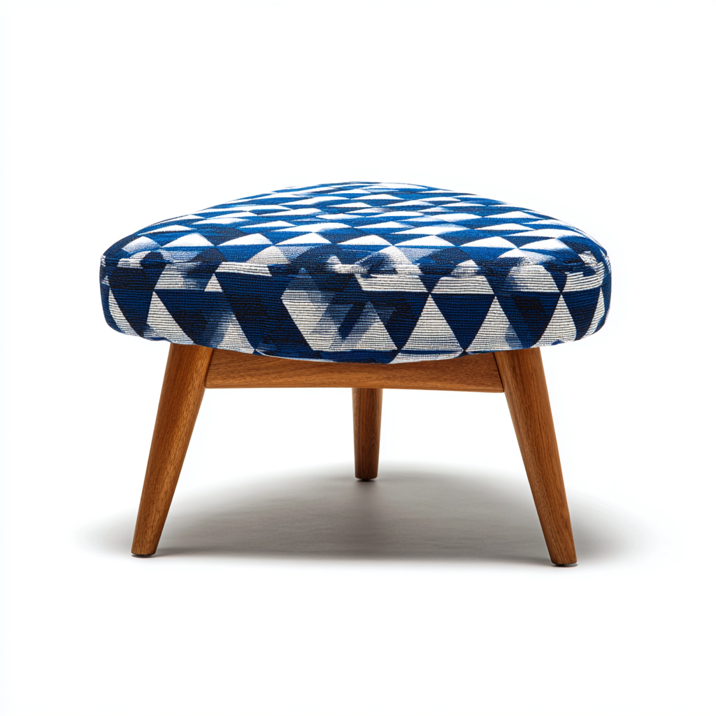 Reposapiés tapizado 50x40x42 cm - azul-blanco-madera - diseño retro-Javoraiahouse