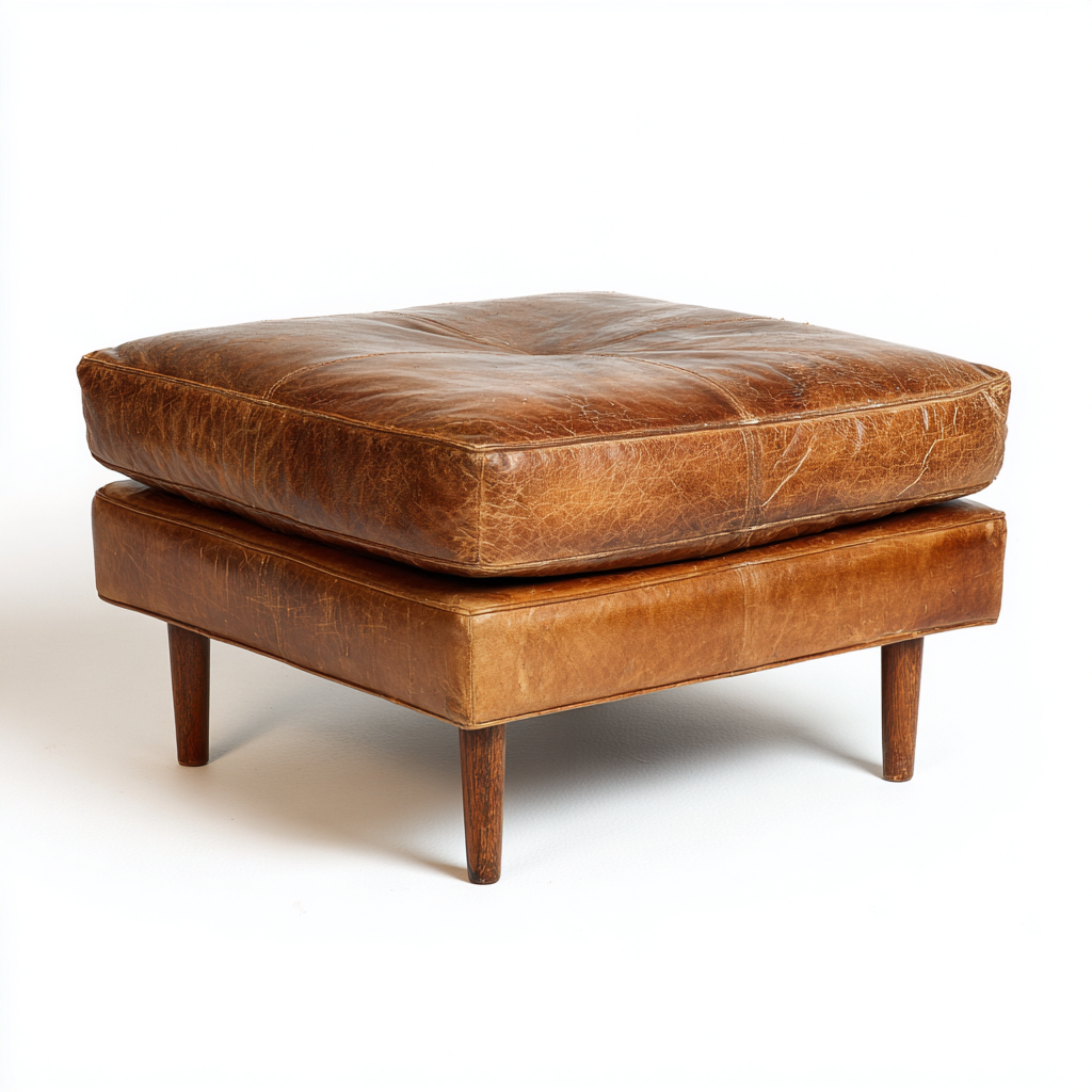Reposapiés cuero 60x60x45 cm marrón diseño clásico-Javoraiahouse