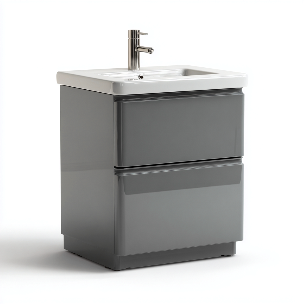 Muebles de baño con lavabo 70x45x82 cm - gris-blanco - diseño moderno con cajones-Javoraiahouse