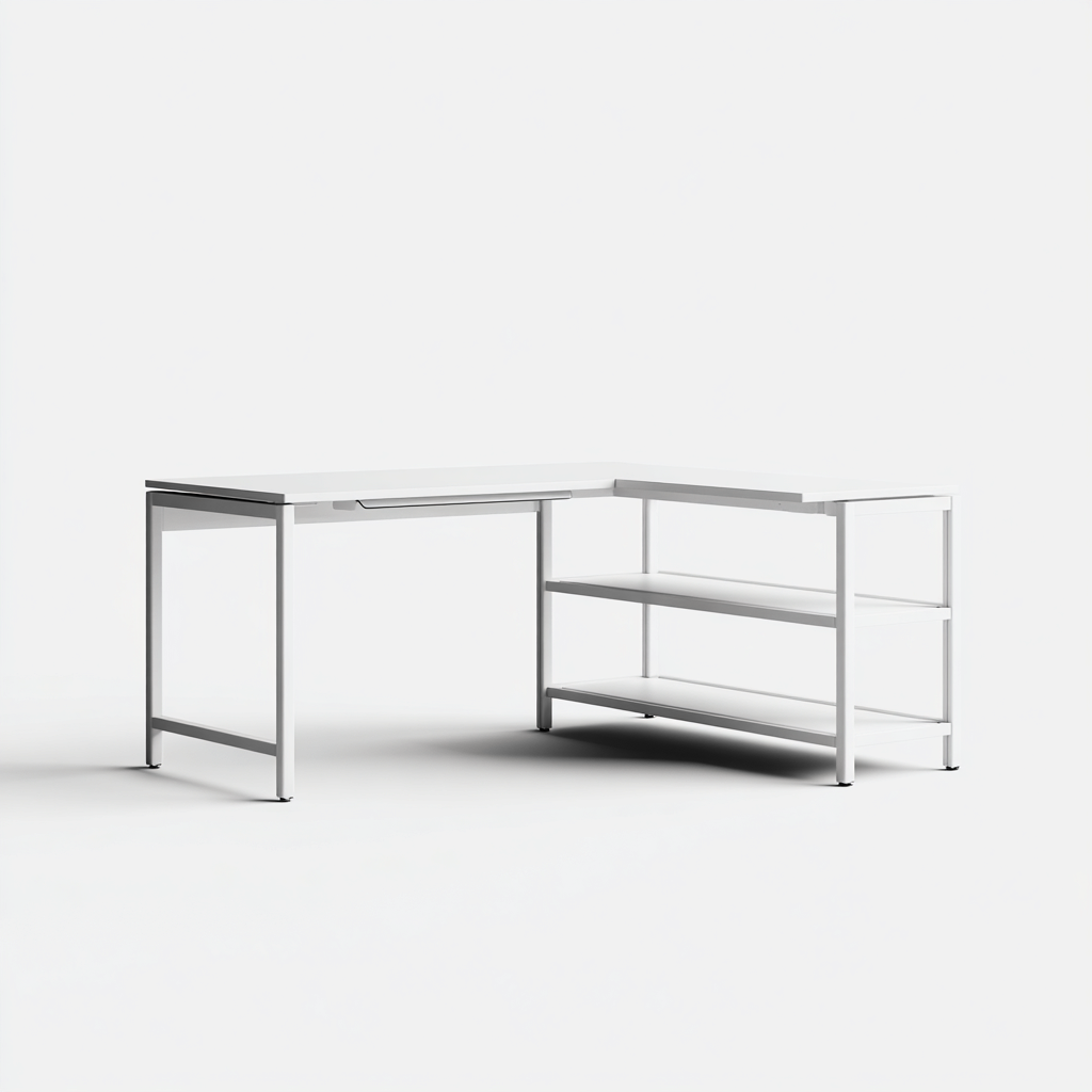Mesas de oficina metal-madera 155x135x75 cm - blanco - diseño moderno para oficina-Javoraiahouse