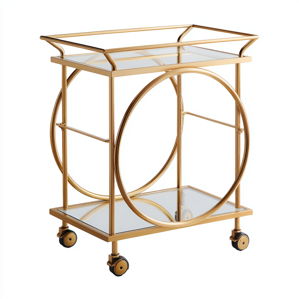 Carrito de cocina metálico con estantes de vidrio 84x50x40 cm - dorado-transparente - diseño decorativo-Javoraiahouse