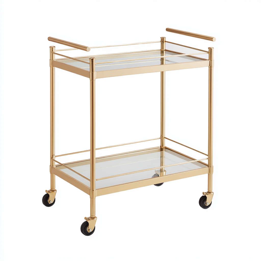 Carrito de cocina metal-vidrio 74x41x86 cm dorado-transparente diseño moderno-Javoraiahouse