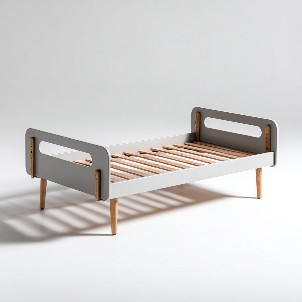 Cama individual madera 200x95x70 cm gris-madera natural - diseño minimalista para dormitorio-Javoraiahouse