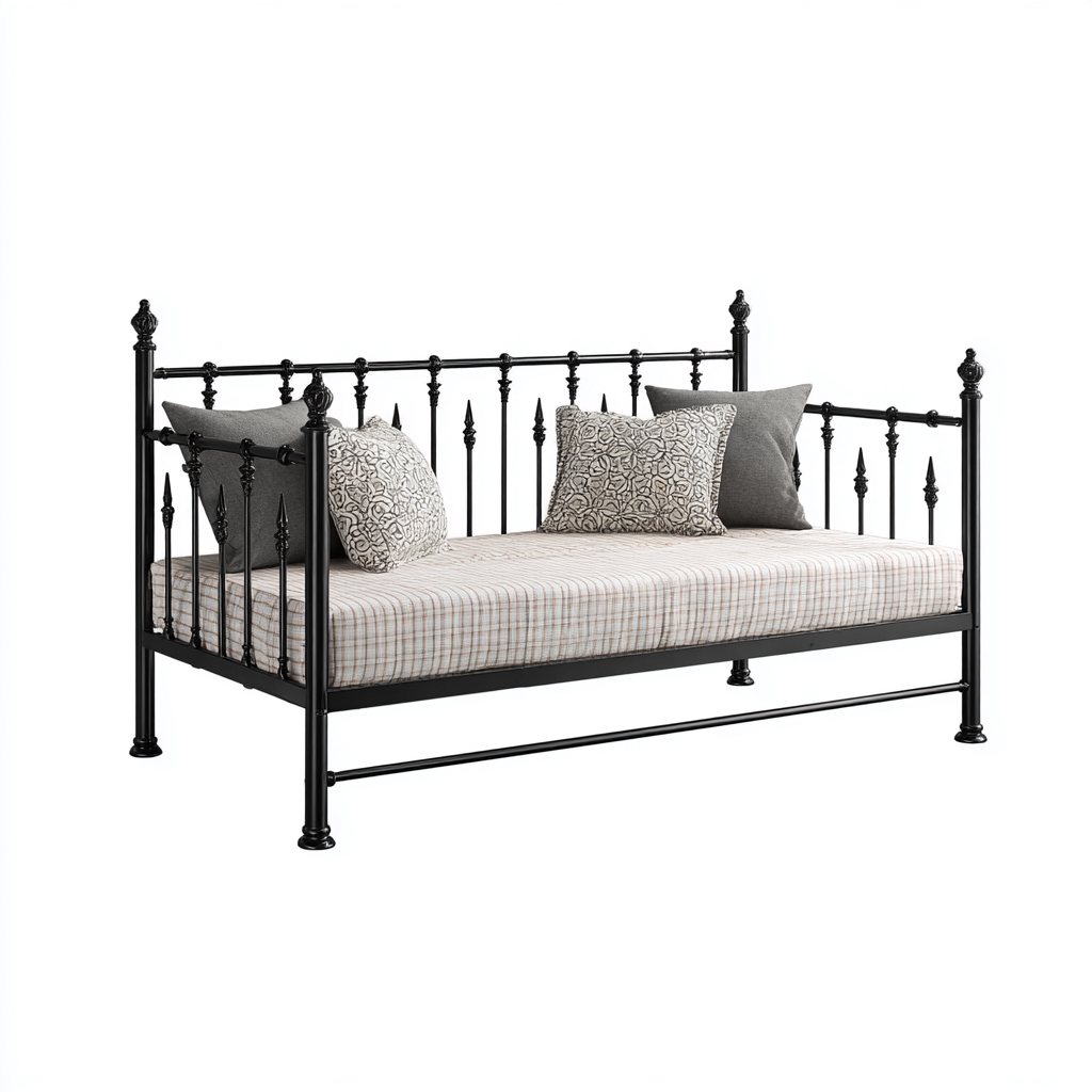 Sofá cama metal-tela 205x100x105 cm negro diseño clásico-Javoraiahouse