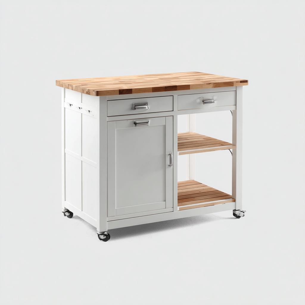Isla de cocina madera-MDF 92x52x90 cm blanco-madera diseño funcional-Javoraiahouse