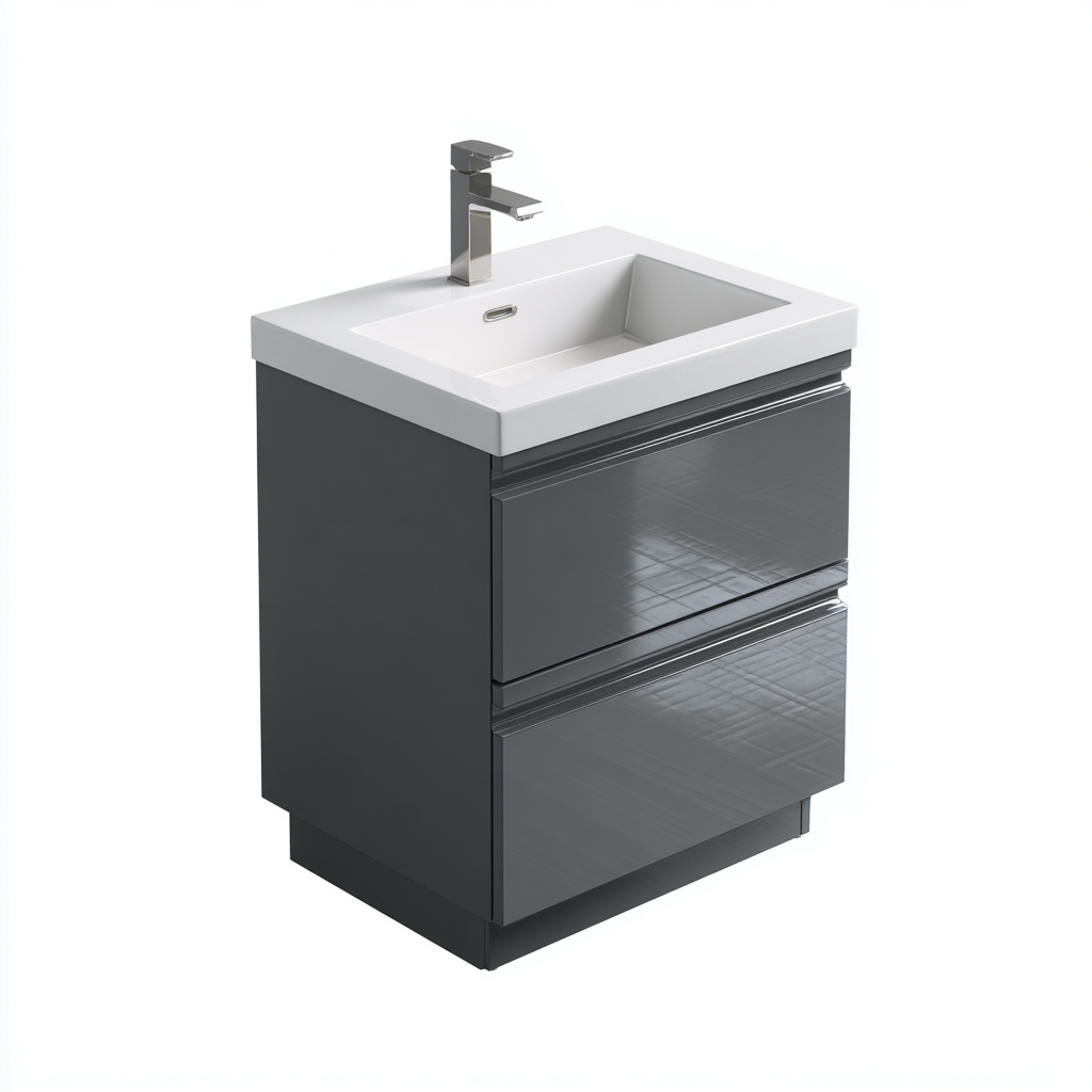Muebles de baño con lavabo 75x46x82 cm - gris-blanco - diseño moderno con cajones-Javoraiahouse