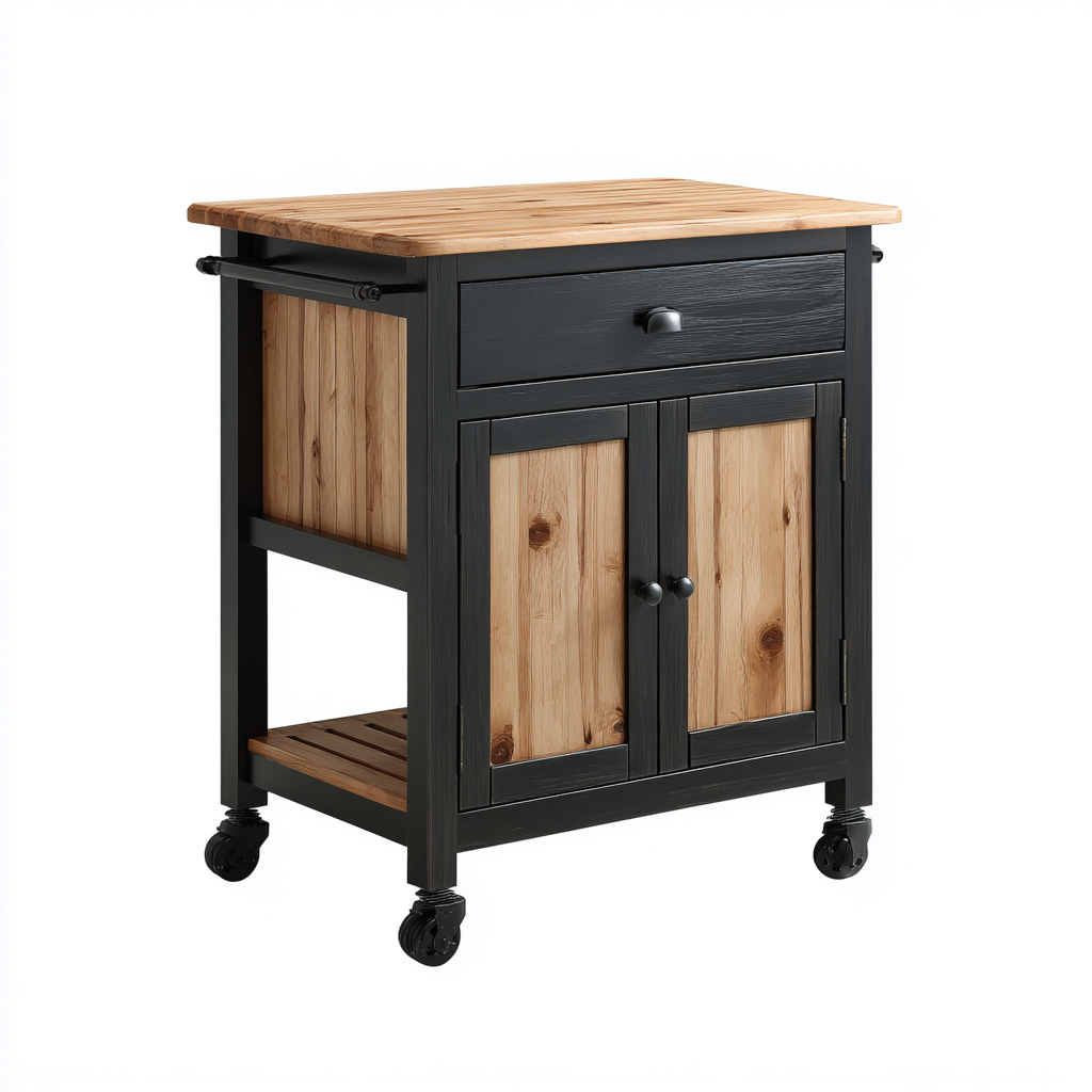 Isla de cocina madera y acero 70x45x90 cm - negro-madera - diseño rústico-Javoraiahouse