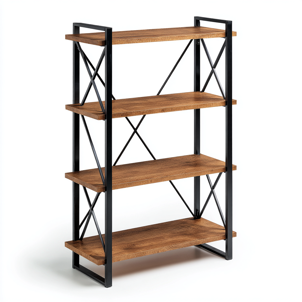 Estantería de madera y metal 80x30x140 cm - color madera-nogal-negro - diseño industrial-Javoraiahouse