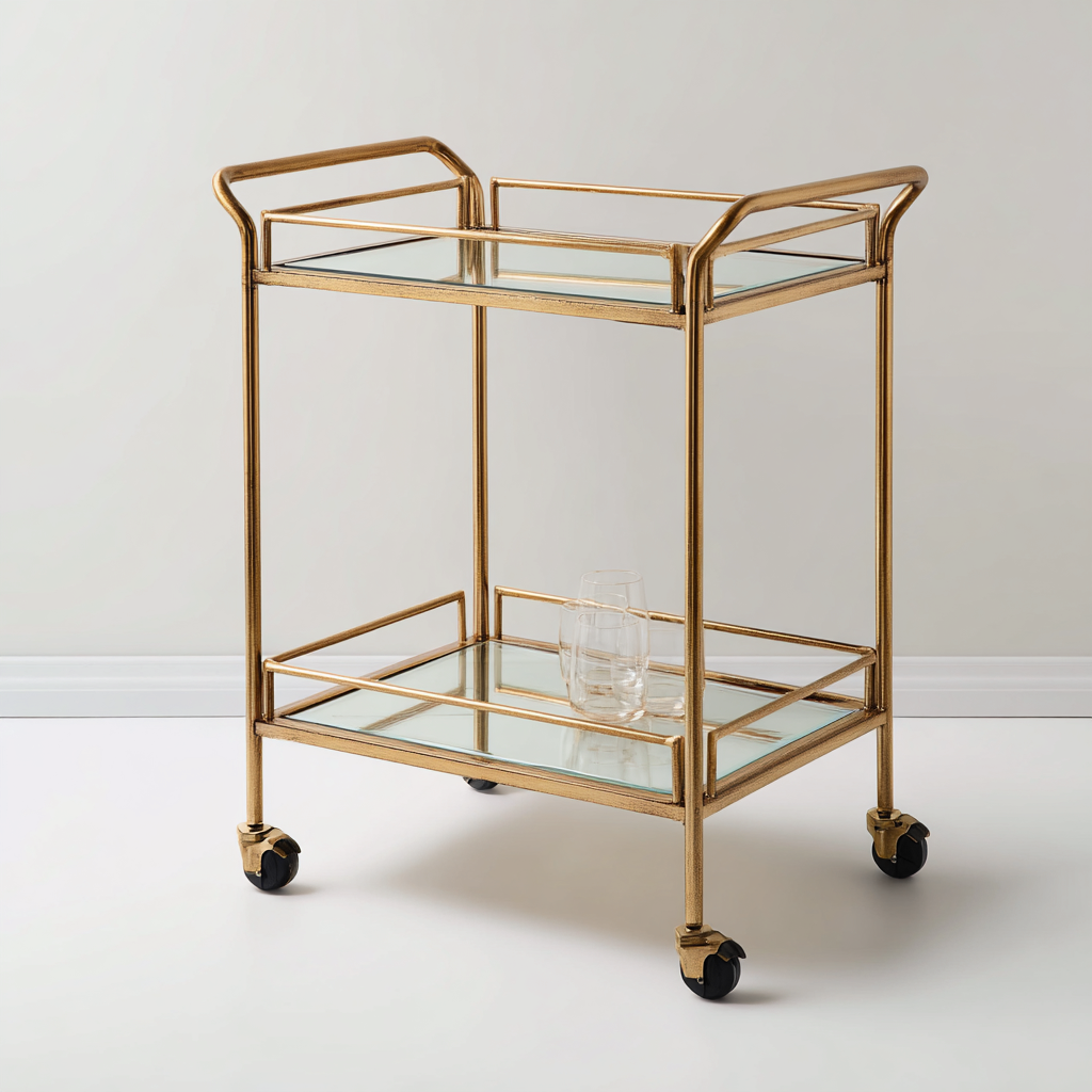 Carrito de cocina metal y vidrio 68x42x87 cm - oro - diseño elegante-Javoraiahouse