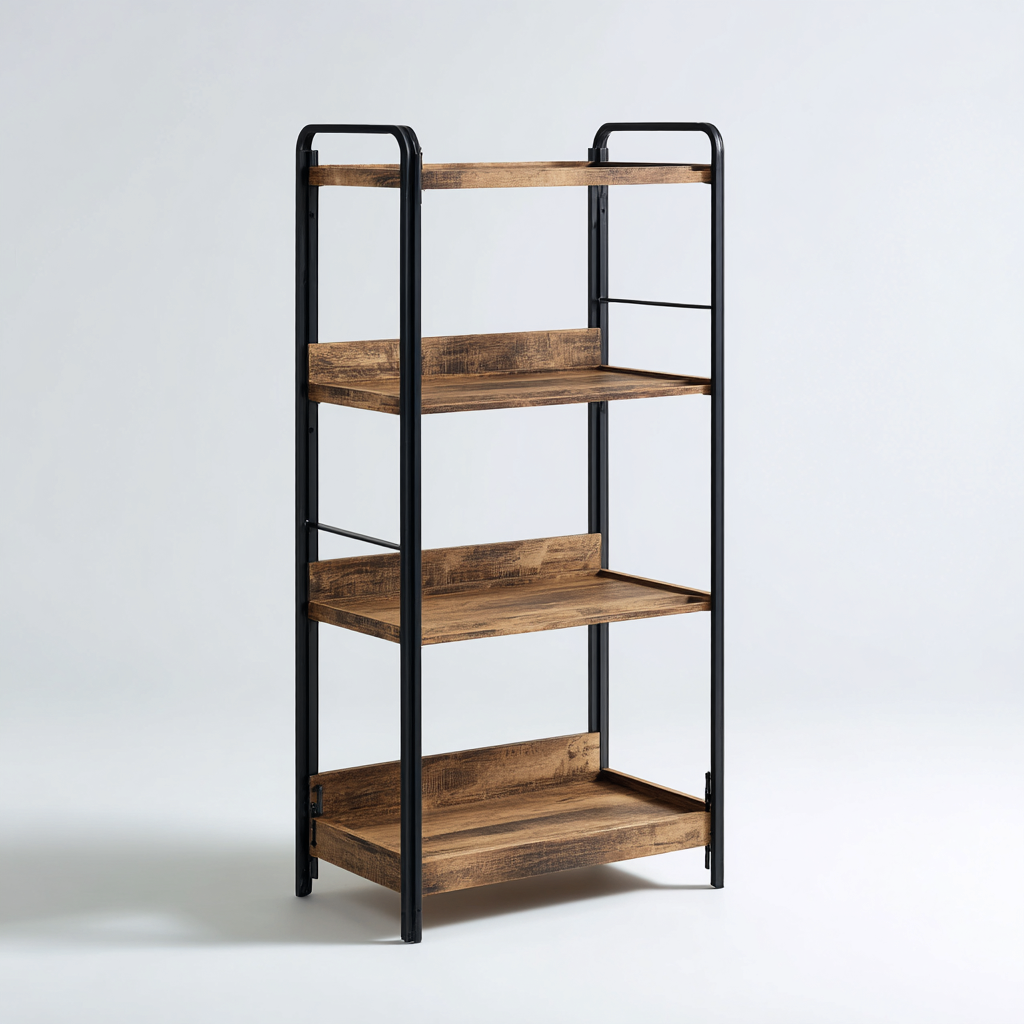 Estantería metal madera 65x35x150 cm marrón-negro - con almacenamiento abierto - estilo industrial-Javoraiahouse