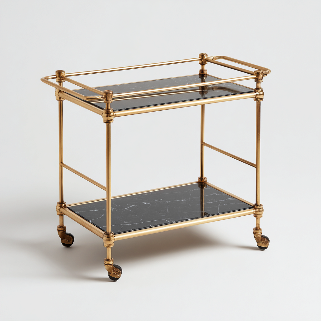 Carrito de cocina metálico con estantes efecto mármol 78x45x35 cm - dorado-negro - diseño elegante-Javoraiahouse