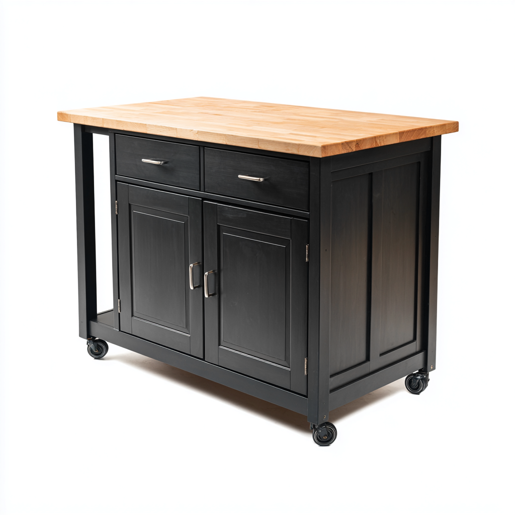 Isla de cocina madera-metal 95x55x90 cm negro y madera diseño práctico-Javoraiahouse