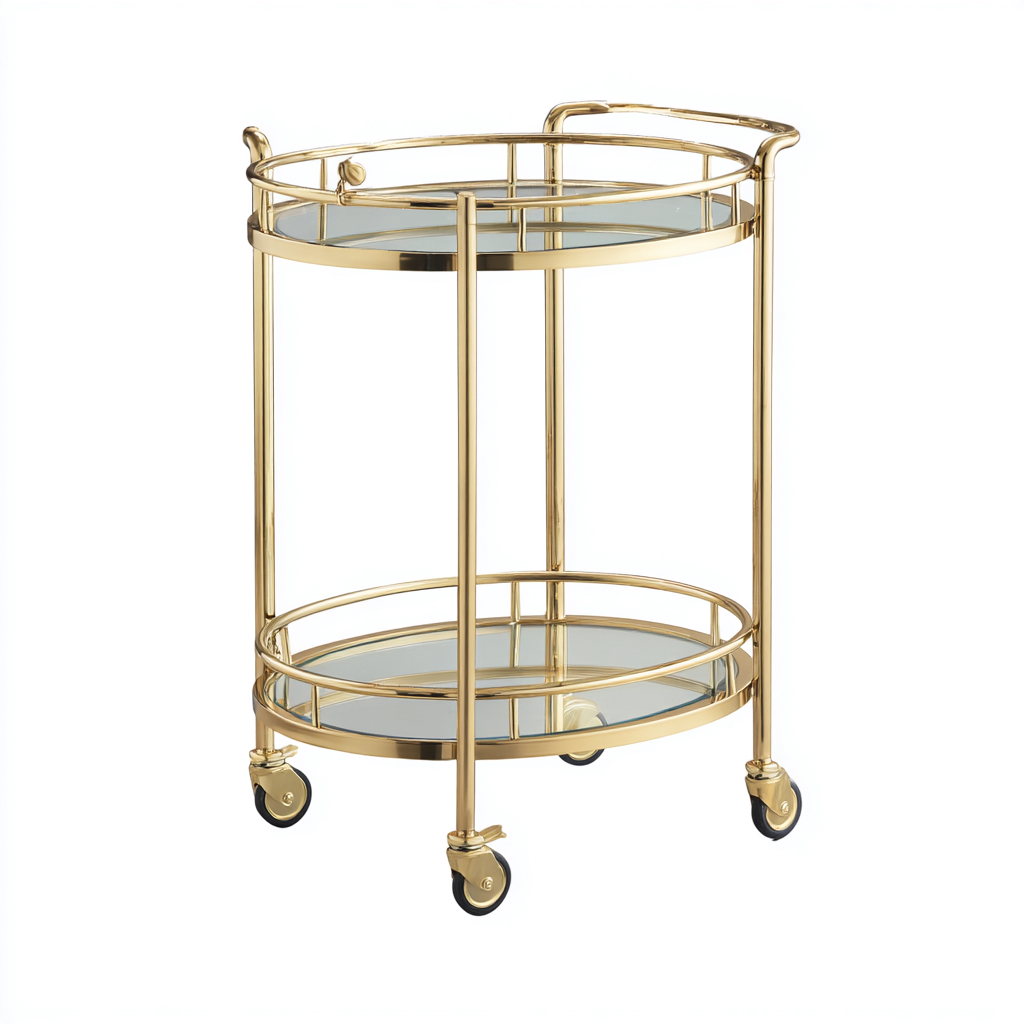 Carrito de cocina metal-vidrio 68x40x84 cm dorado-transparente diseño elegante-Javoraiahouse
