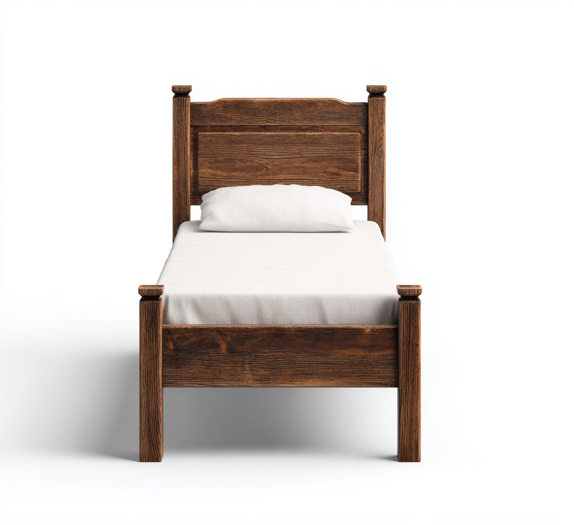 Cama individual madera maciza 200x100x110 cm - marrón oscuro - diseño rústico para dormitorio-Javoraiahouse