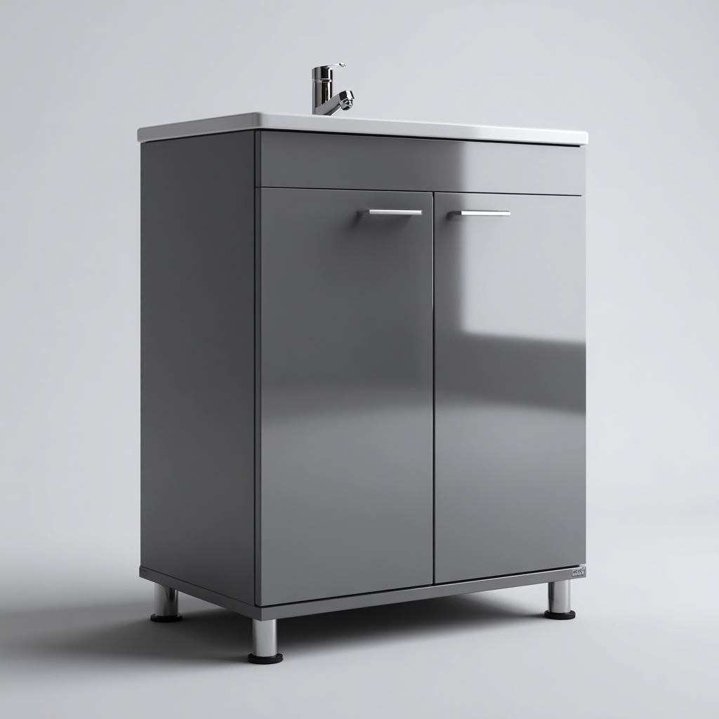 Mueble de baño con lavabo cerámica y MDF 62x45x86 cm - blanco-gris oscuro - diseño moderno-Javoraiahouse