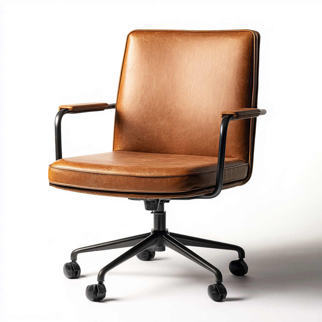 Sillas de oficina tapizadas en piel sintética 61x59x88 cm - marrón - diseño moderno con ruedas ajustable-Javoraiahouse