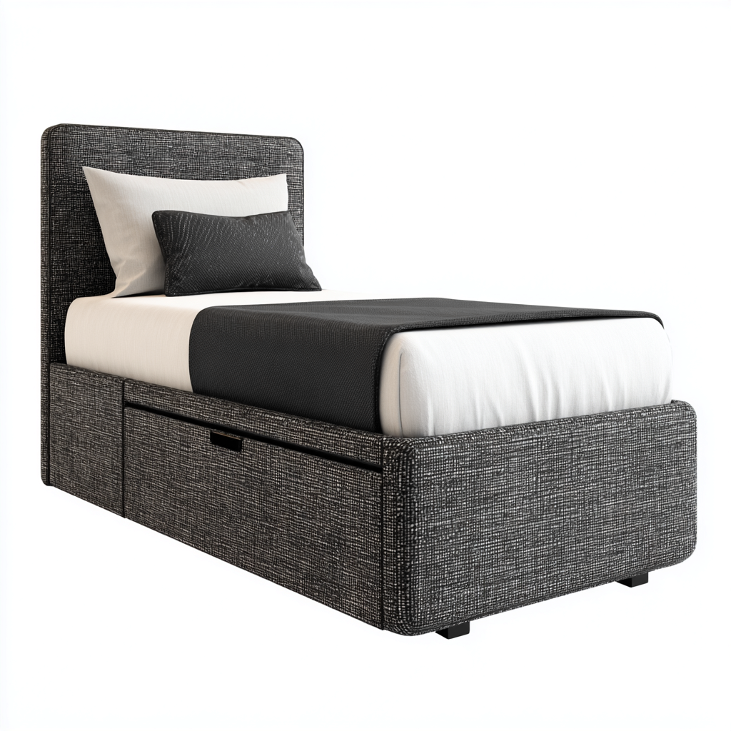 Cama individual tela-madera 200x100x95 cm gris diseño con almacenamiento-Javoraiahouse