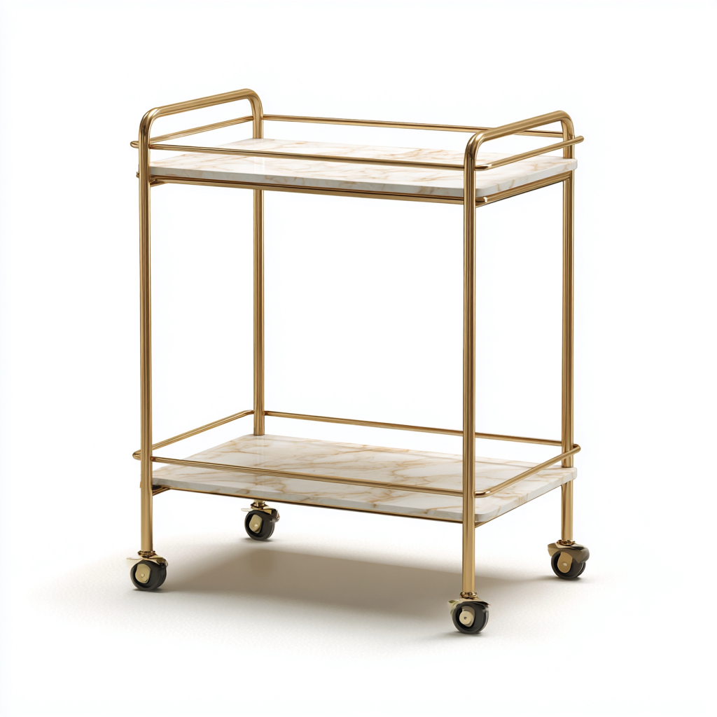 Carrito de cocina 65x40x85 cm - dorado-blanco - diseño moderno con ruedas-Javoraiahouse