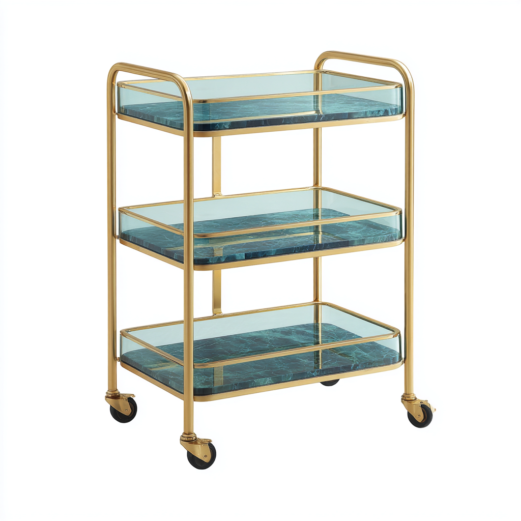 Carrito de cocina metal vidrio 75x45x90 cm verde-dorado - para cocina - diseño moderno-Javoraiahouse
