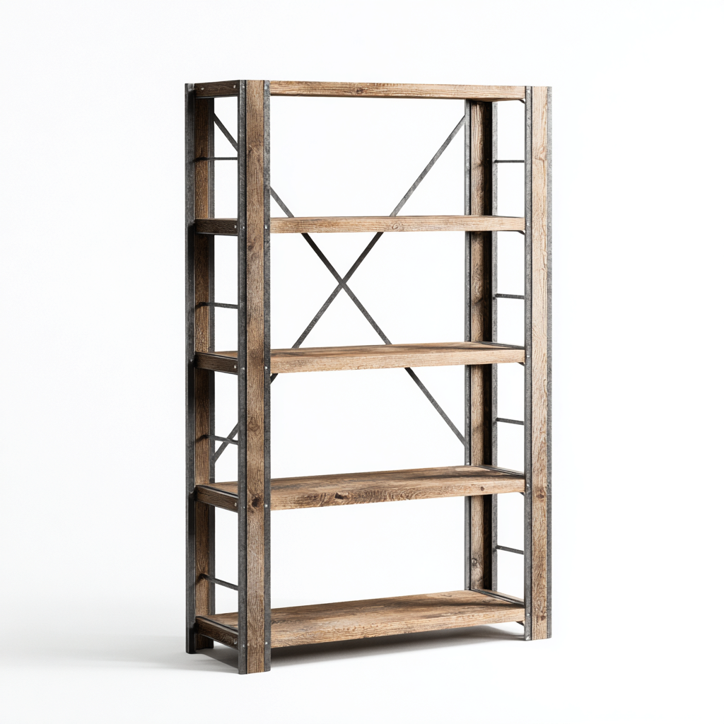 Estanterías de metal y madera 92x34x168 cm - madera rústica-negro - diseño abierto industrial-Javoraiahouse