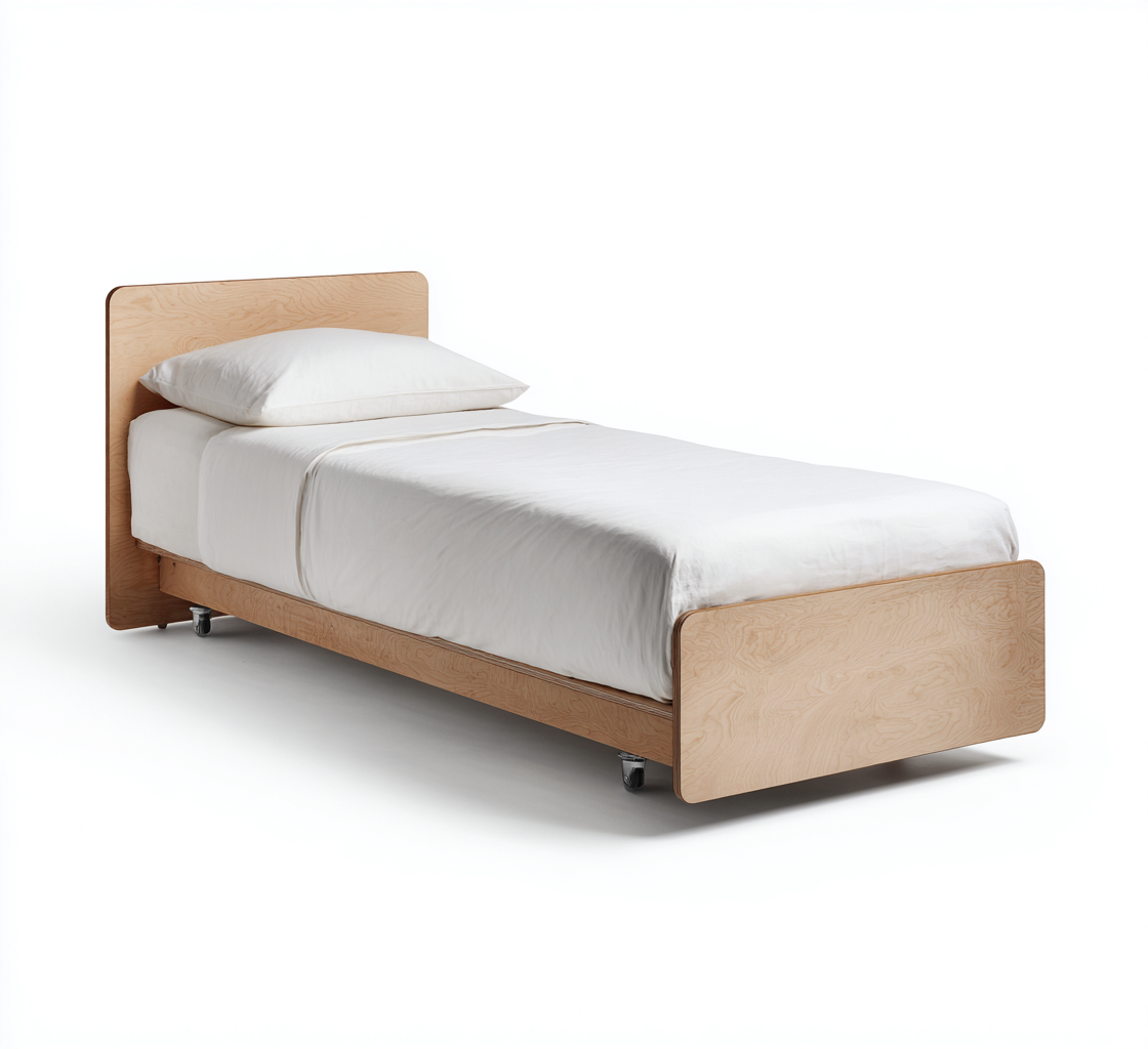 Cama individual madera 200x100x85 cm beige diseño minimalista-Javoraiahouse