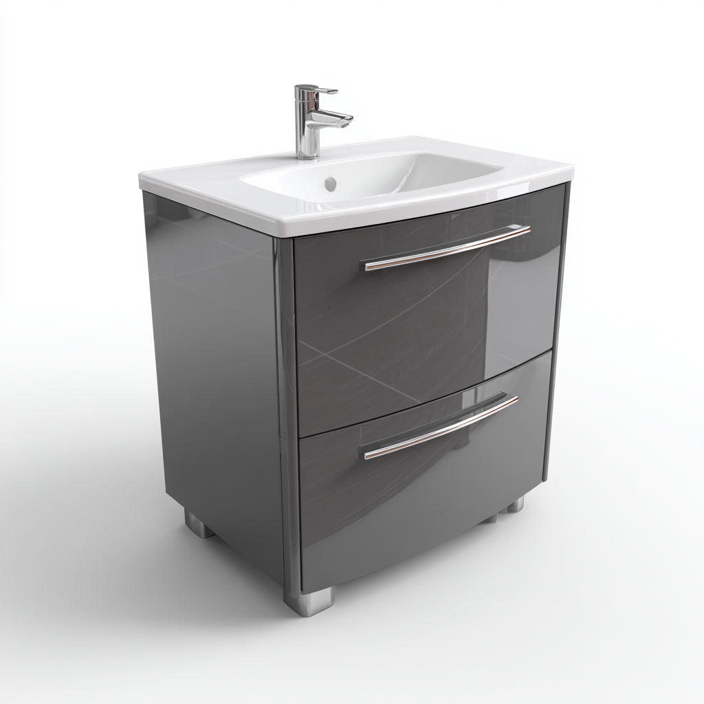 Muebles de baño con lavabo MDF 72x44x83 cm gris brillo diseño moderno-Javoraiahouse