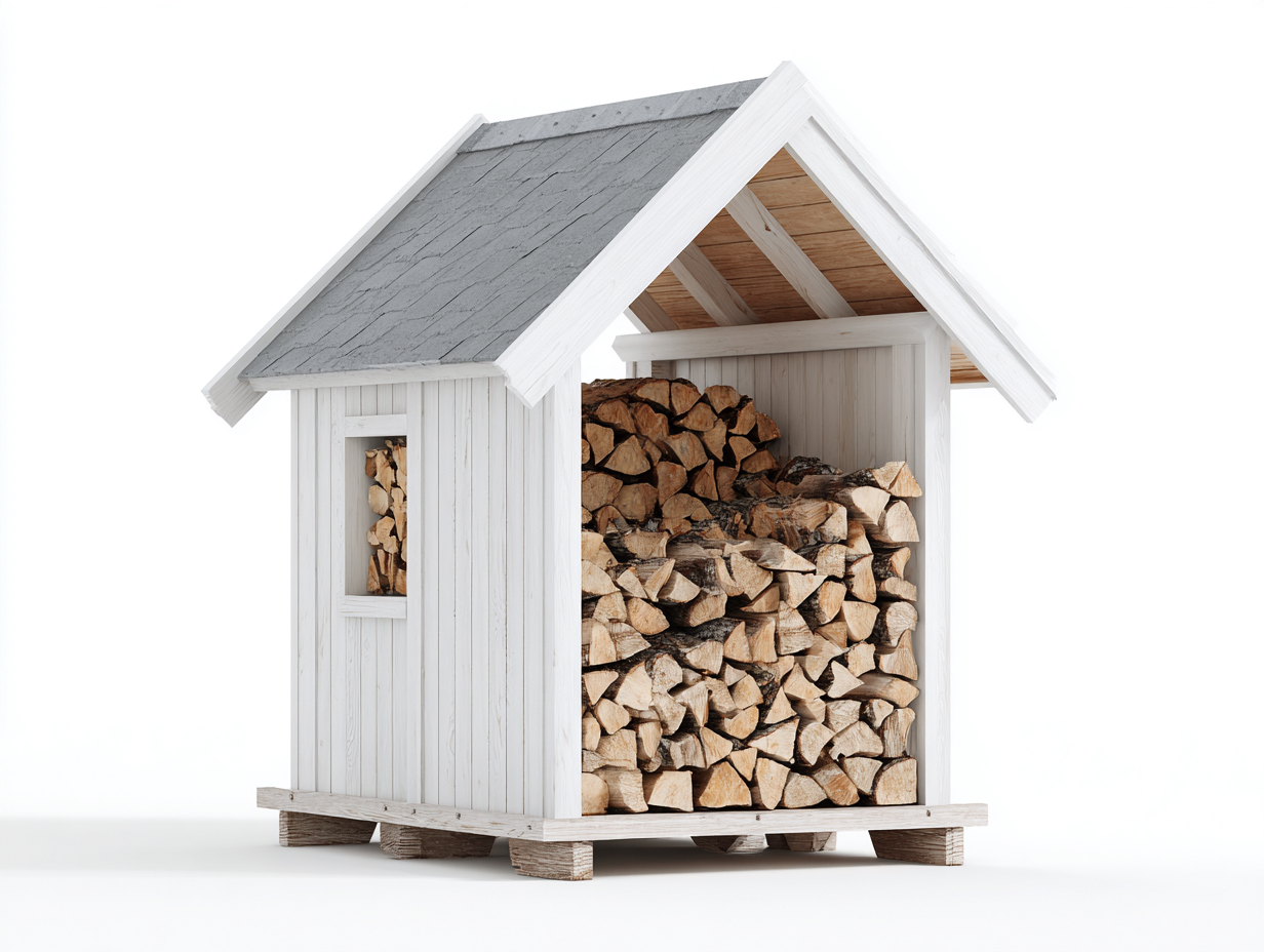 Leñero de exterior madera 120x70x150 cm - Blanco-Gris - Estilo rústico-Hasoljahome