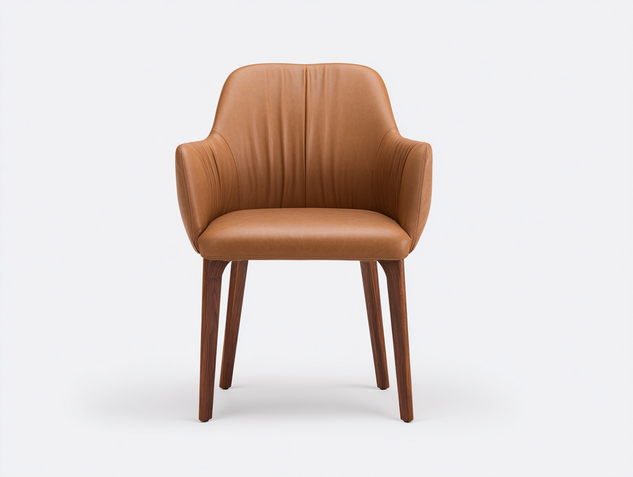 Sillas de comedor 58x55x84 cm - polipiel marrón claro y patas de madera - diseño moderno con reposabrazos-Hasoljahome