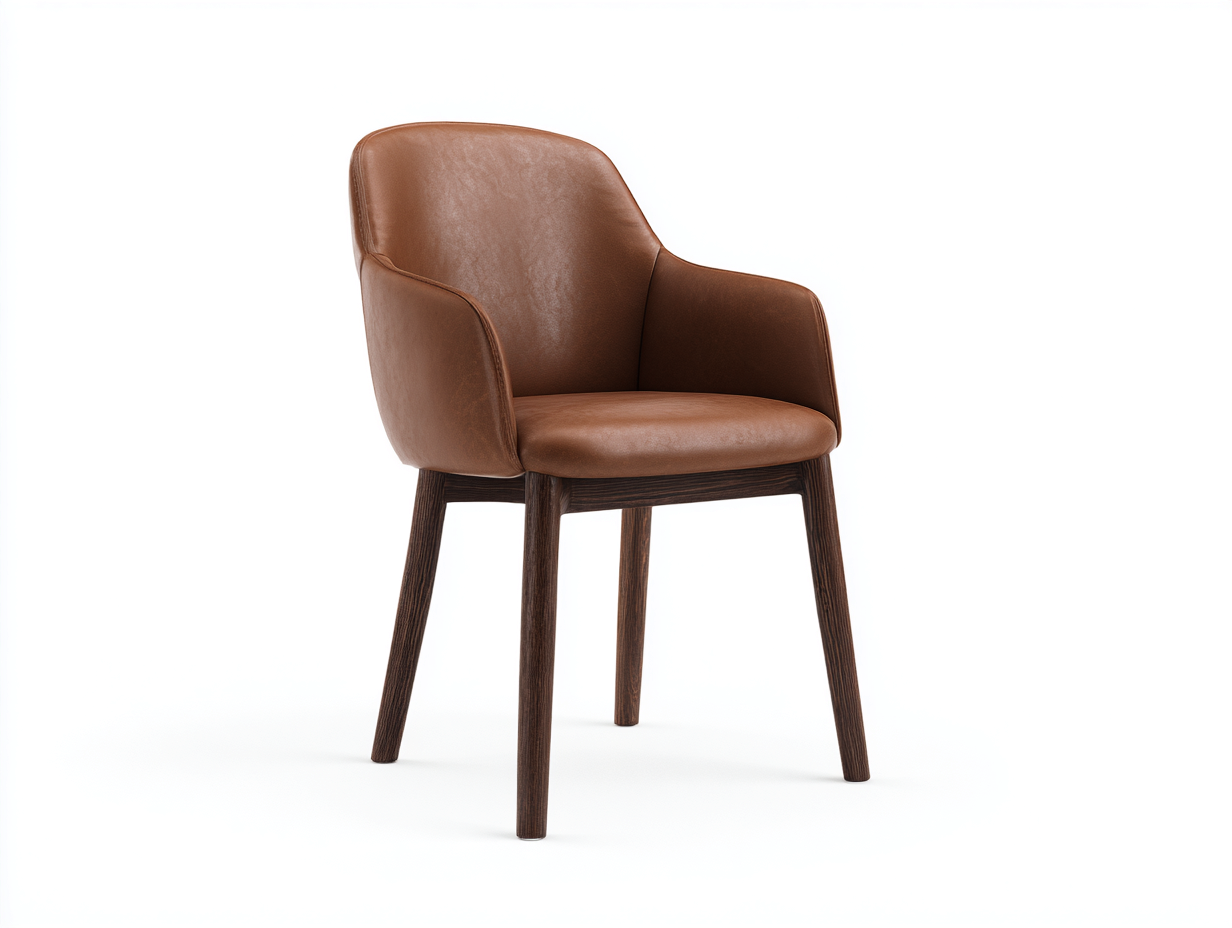 Sillas de comedor tapizadas en cuero sintético 56x58x83 cm - marrón coñac-nogal oscuro - con reposabrazos y diseño contemporáneo para comedor-Hasoljahome