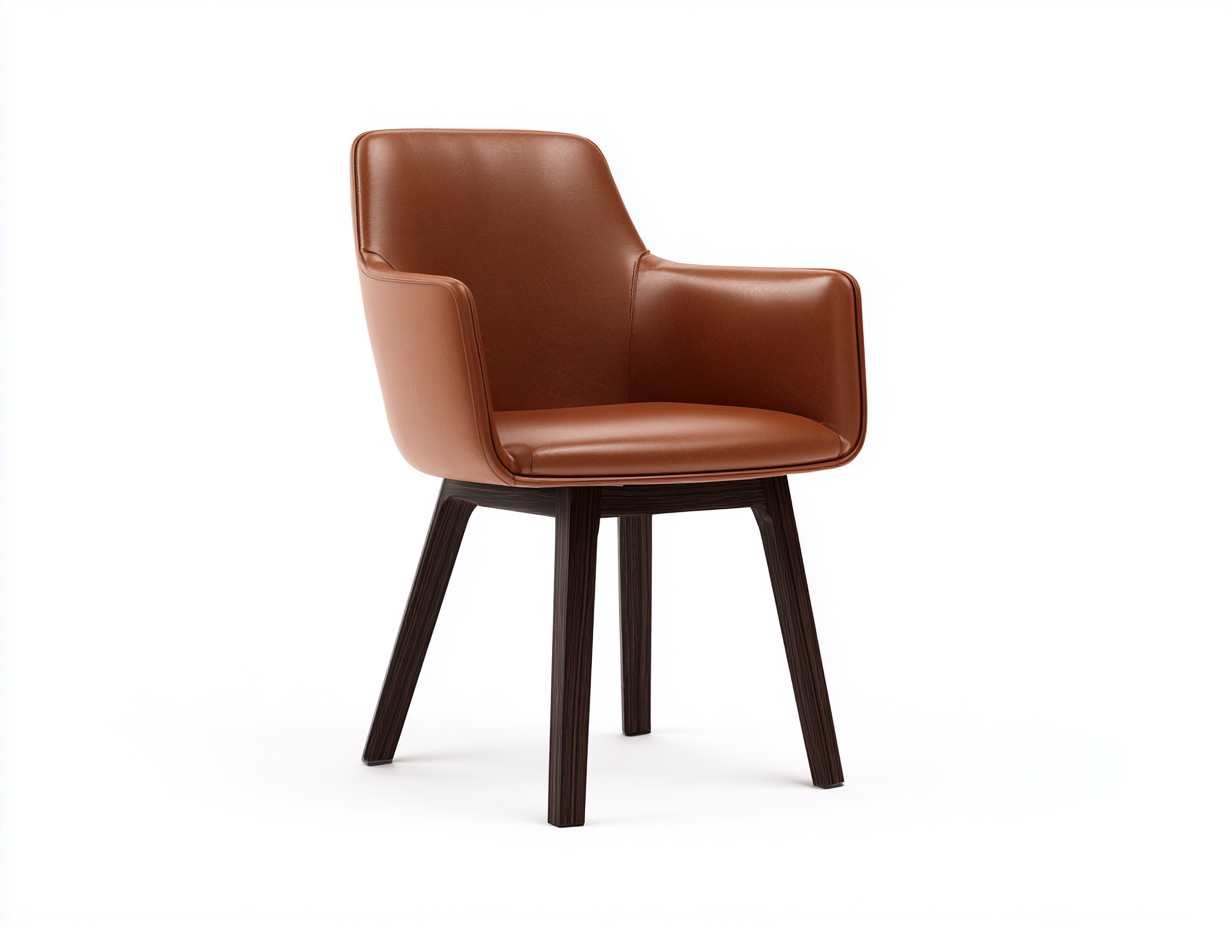 Sillas de comedor 58x56x83 cm - polipiel marrón y patas de madera oscura - diseño moderno con reposabrazos-Hasoljahome