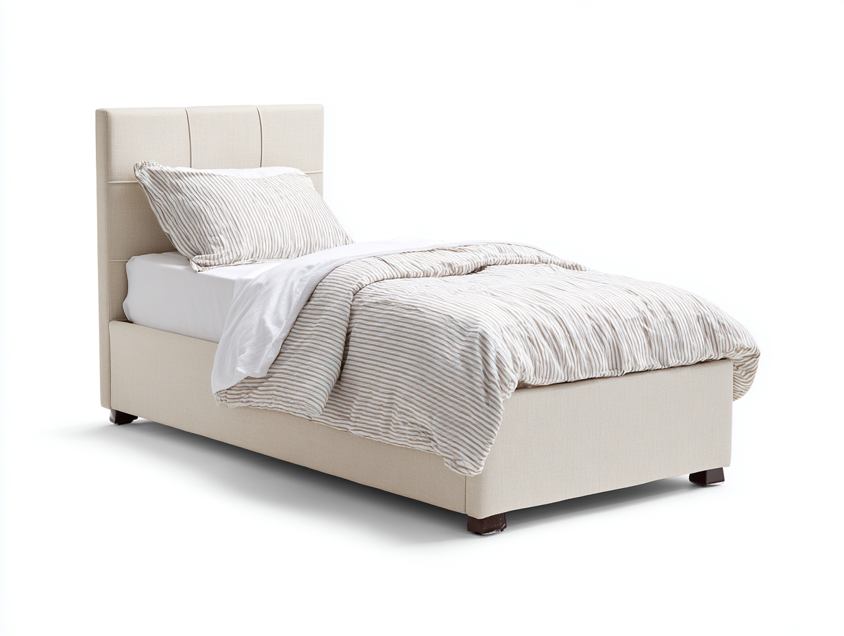 Camas individuales tapizadas en tela beige 200x90x95 cm para dormitorio - diseño moderno con cabecero acolchado-Hasoljahome