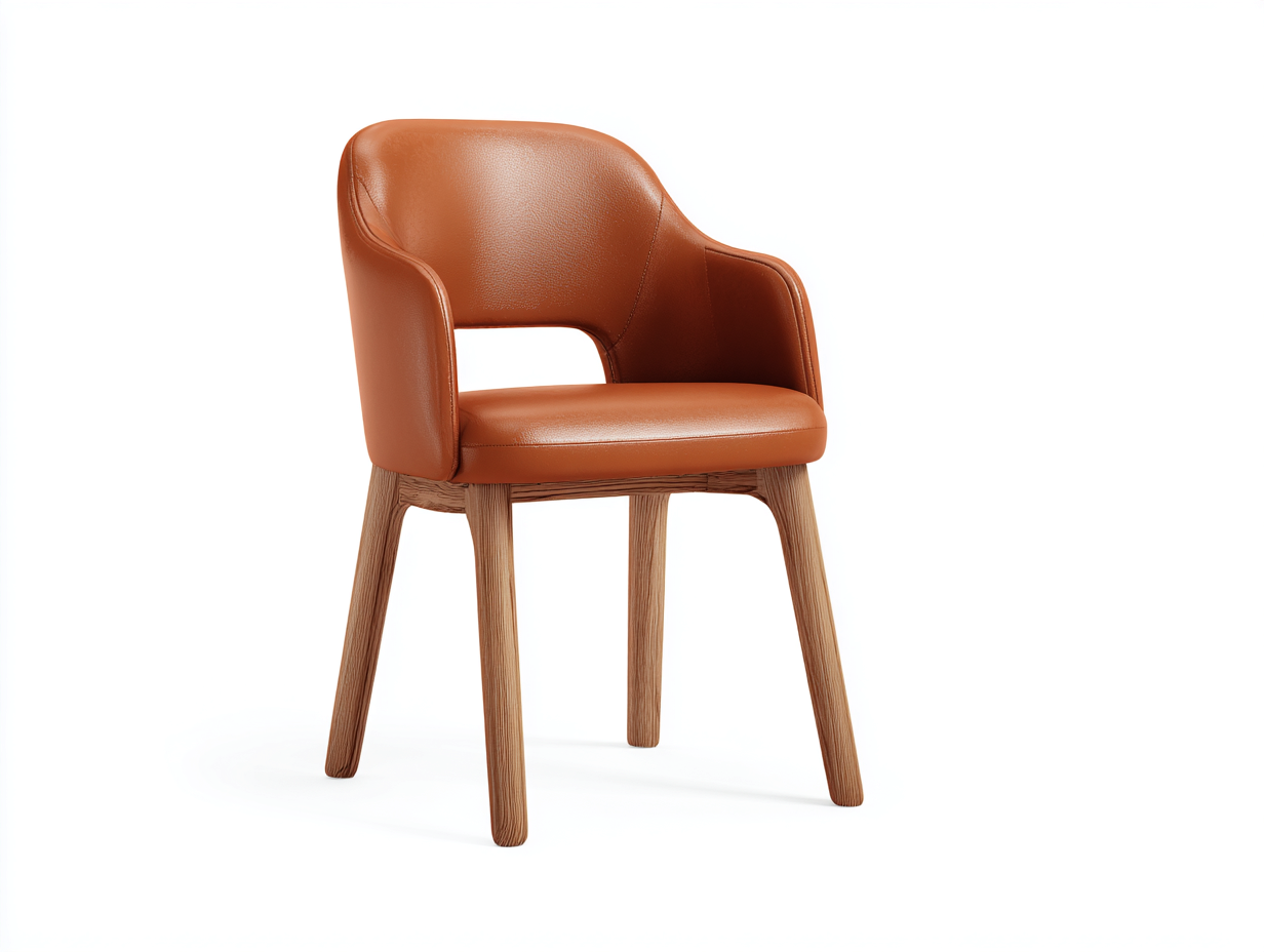 Sillas de comedor 57x54x82 cm - polipiel marrón claro y patas de madera - diseño moderno con reposabrazos-Hasoljahome