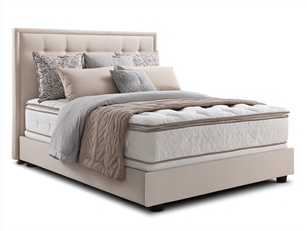 Camas dobles tapizadas tela 225x190x130 cm - Beige claro - Estilo elegante-Hasoljahome