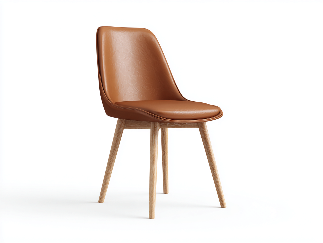 Sillas de comedor 48x52x85 cm - cuero sintético marrón claro y patas de madera - diseño moderno para comedor-Hasoljahome