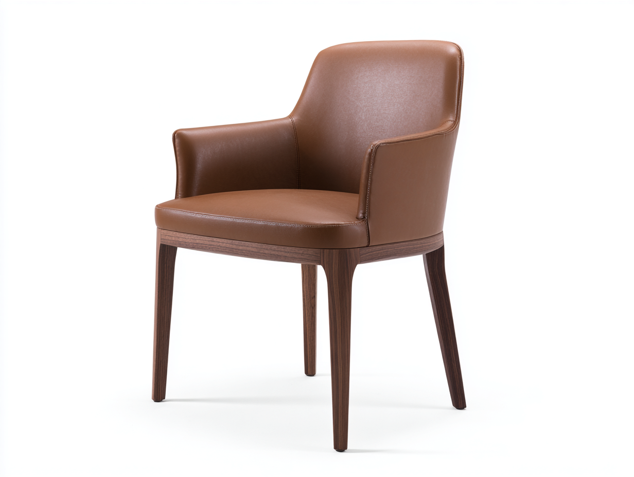 Sillas de comedor 57x55x84 cm - polipiel marrón y patas de madera oscura - diseño moderno con reposabrazos-Hasoljahome