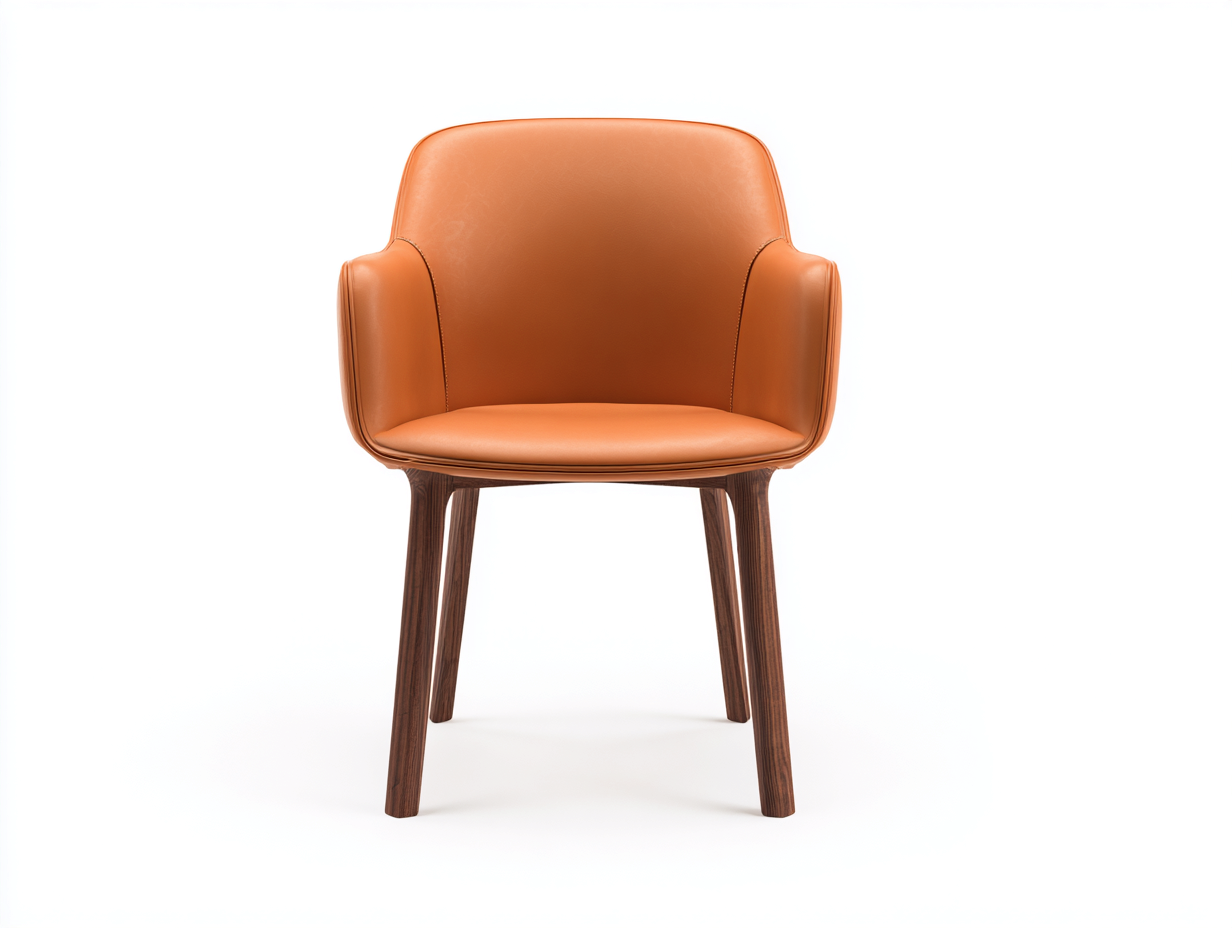 Sillas de comedor tapizadas en cuero sintético 58x60x84 cm - naranja cuero-nogal oscuro - con reposabrazos y estilo moderno para comedor-Hasoljahome