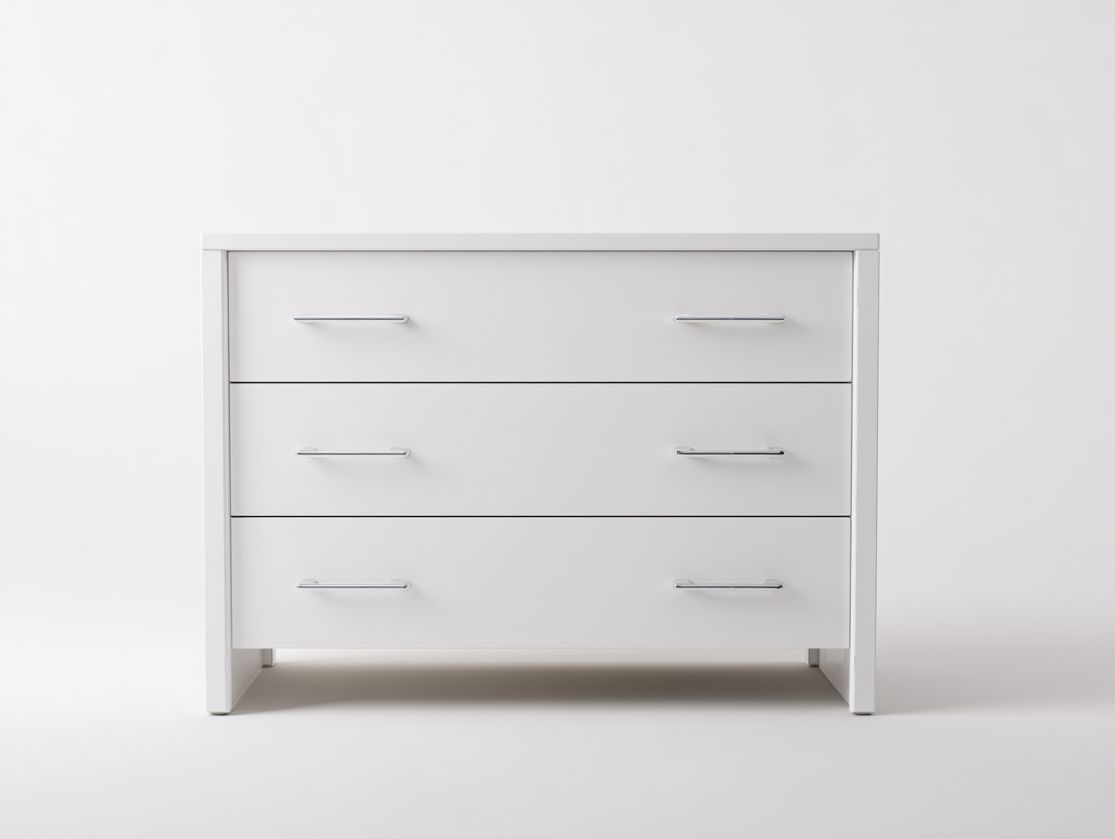 Cómodas blancas 100x40x75 cm para dormitorio - diseño moderno con 3 cajones y tiradores metálicos-Hasoljahome