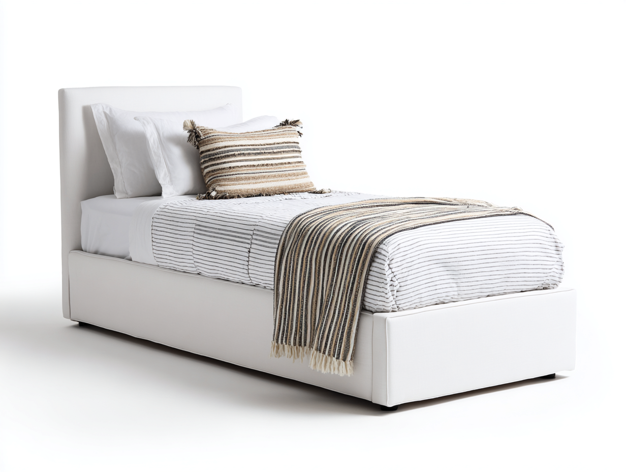 Camas individuales tapizada en cuero sintético 203x96x104 cm - blanco - diseño moderno para dormitorio-Hasoljahome