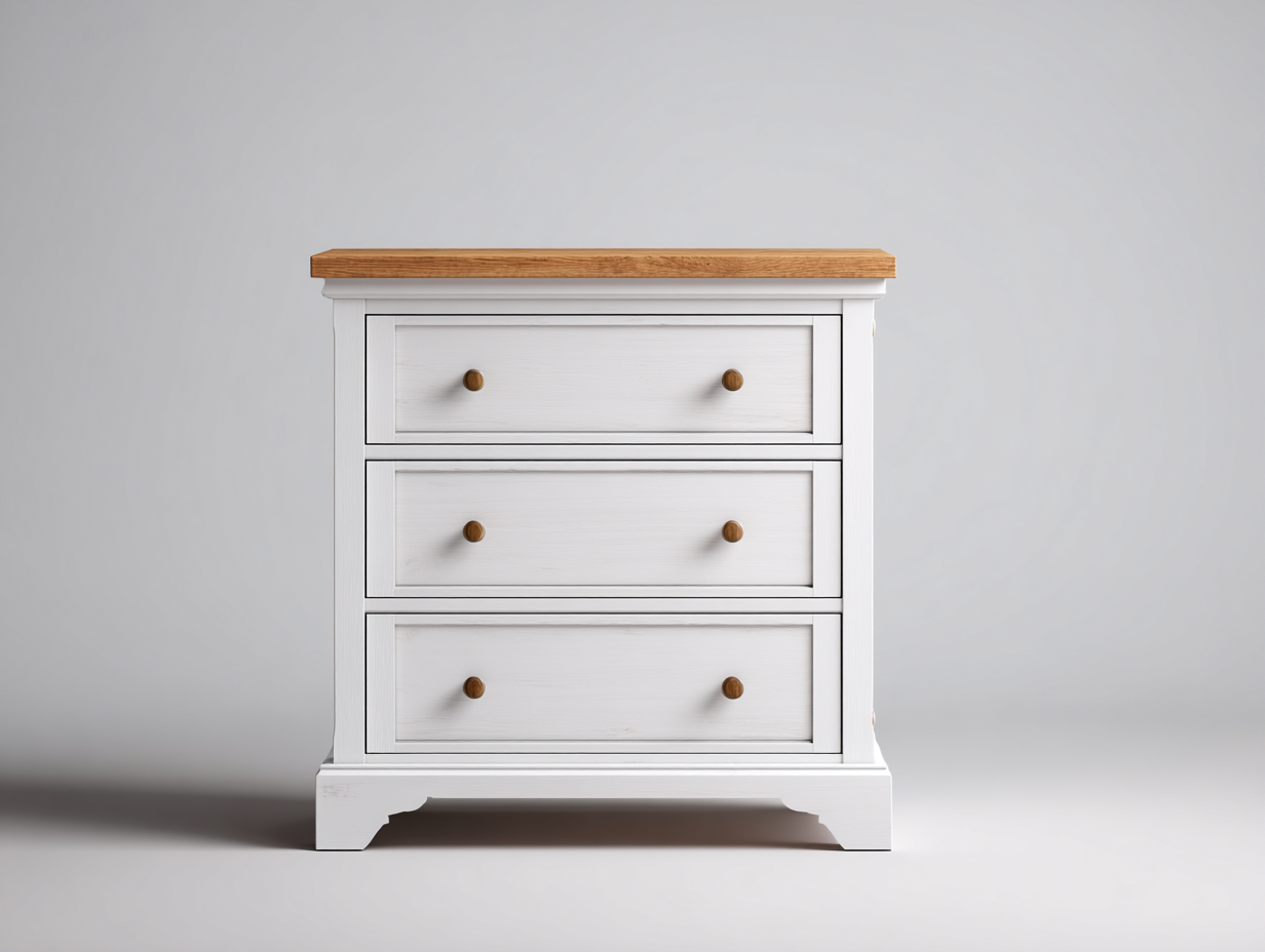 Cómodas de madera blanca y natural 80x40x78 cm para dormitorio - diseño clásico con 3 cajones-Hasoljahome