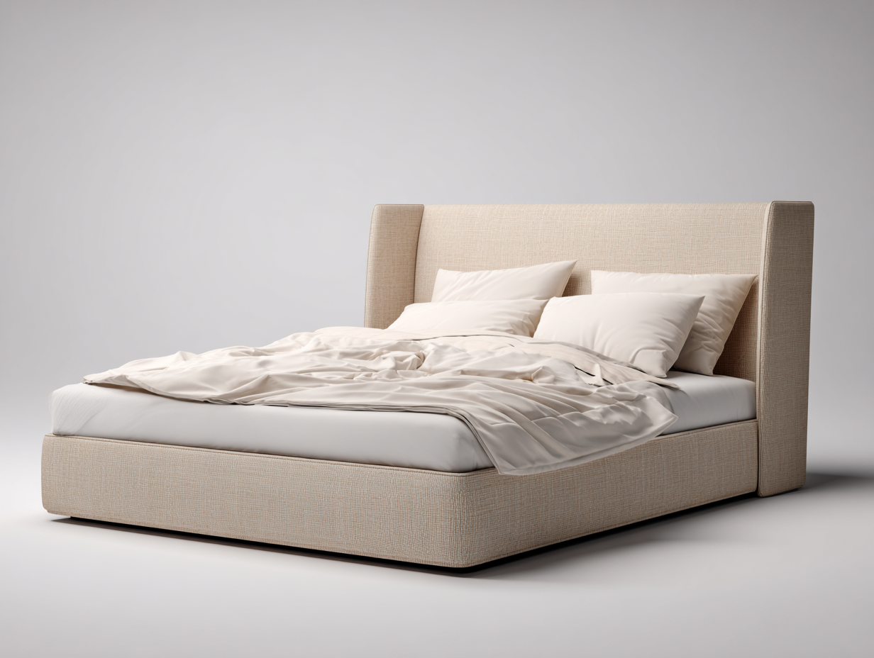 Camas dobles tapizada 220x178x108 cm - tela beige y diseño moderno - estructura baja para dormitorio-Hasoljahome