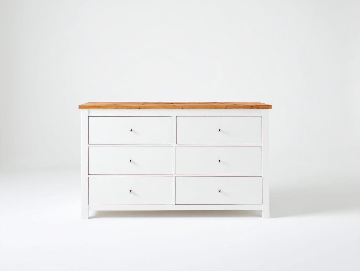 Cómodas de madera 115x42x78 cm - blanco-roble claro - con 6 cajones y diseño moderno para dormitorio-Hasoljahome