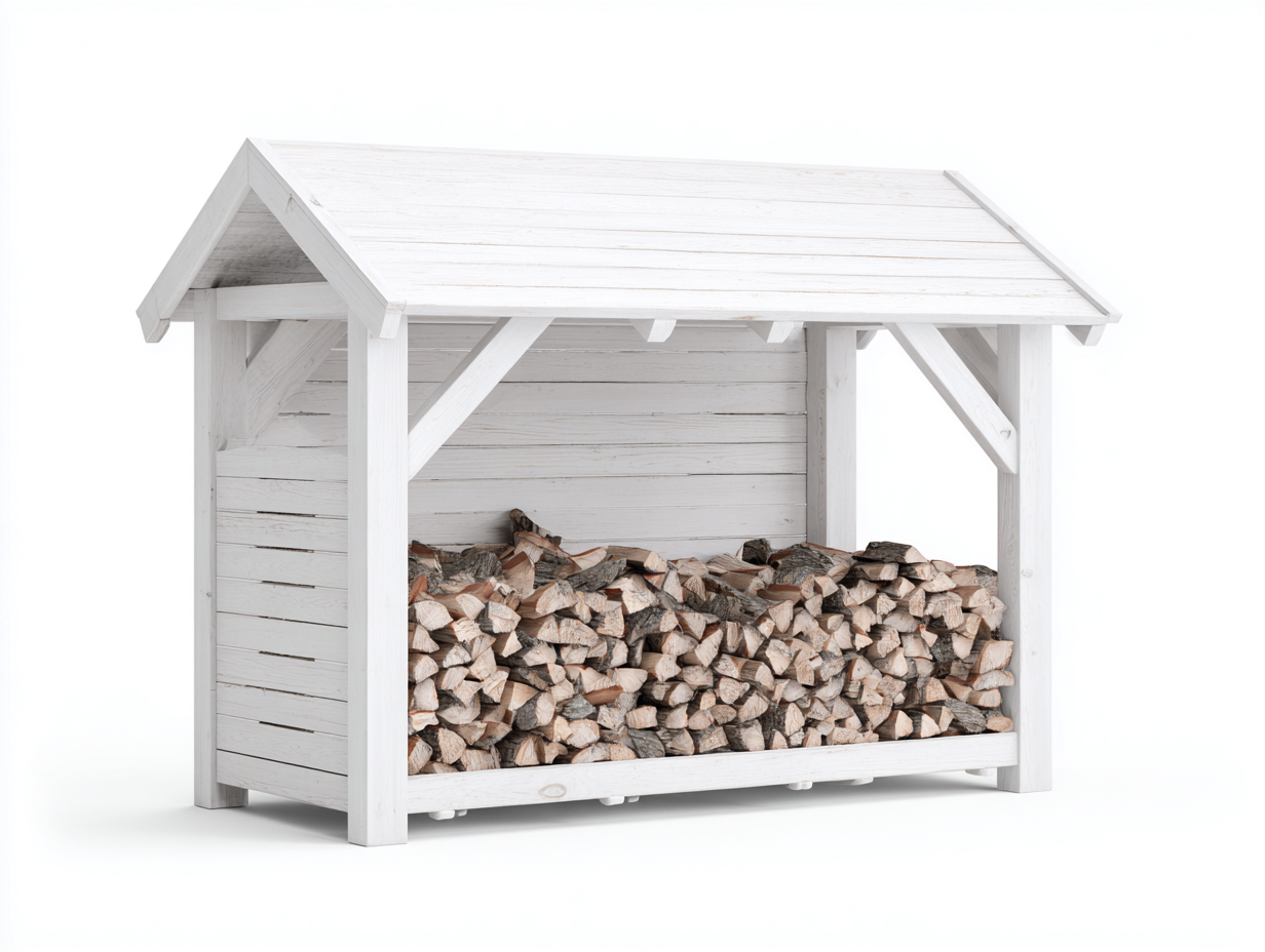 Leñero de exterior de madera 165x70x145 cm - blanco - con cubierta protectora para jardín-Hasoljahome
