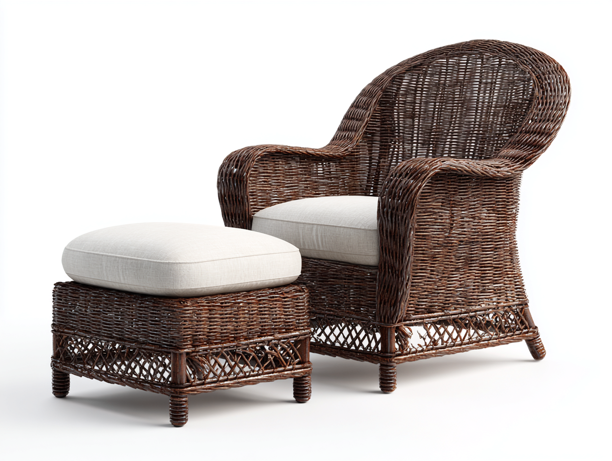Sillones de ratán de exterior con reposapiés 98x92x96 cm - marrón-beige - estilo clásico para jardín-Hasoljahome
