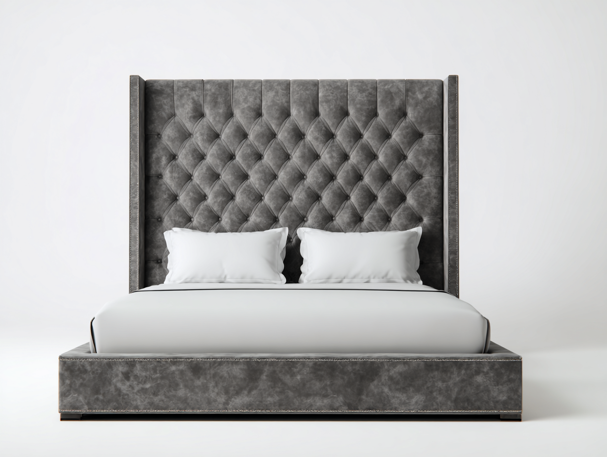 Camas dobles tapizadas en tela gris oscuro 210x160x125 cm para dormitorio - diseño clásico con cabecero capitoné-Hasoljahome