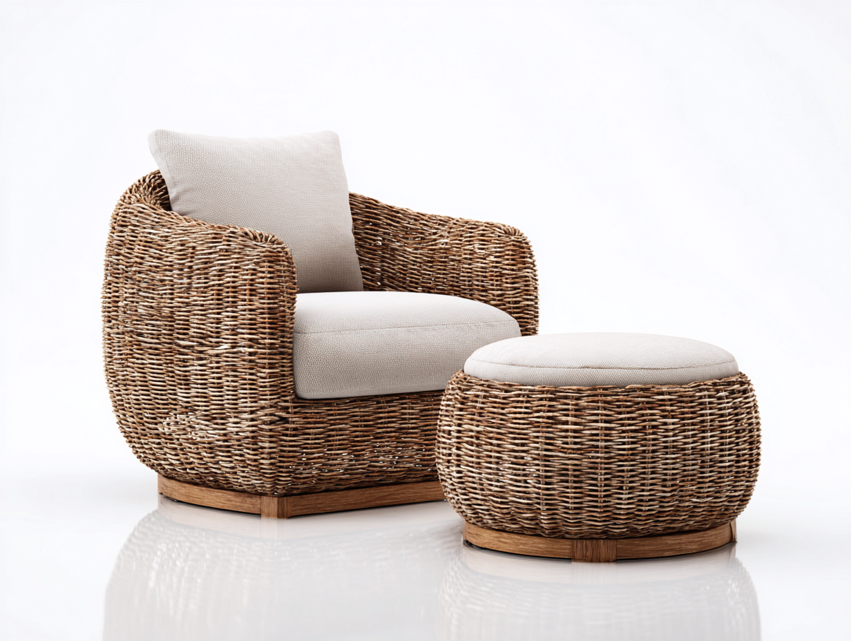 Sillones de ratán de exterior con reposapiés redondo 96x88x92 cm - marrón-beige - diseño moderno para jardín-Hasoljahome