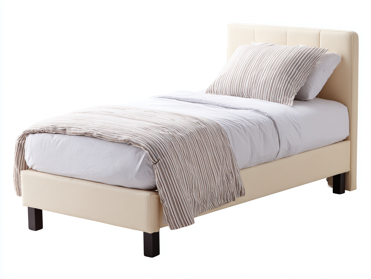 Camas individuales tapizadas en piel sintética beige 200x90x88 cm para dormitorio - diseño moderno con cabecero-Hasoljahome