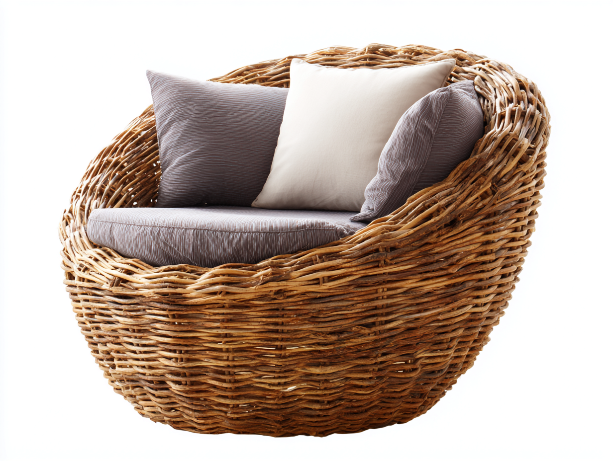 Sillones de ratán 112x92x82 cm - ratán marrón y cojín gris - diseño redondo para jardín-Hasoljahome