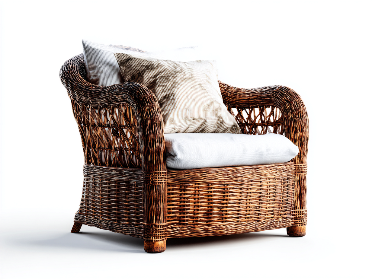 Sillones de ratán 92x82x80 cm - ratán marrón con tapizado blanco - diseño natural para salón-Hasoljahome
